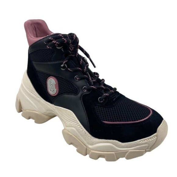 Coach Black Pink Lace Up Chunky High Top C265 Hiker Sneakers G4320 US 10 B - Picture 1 of 16